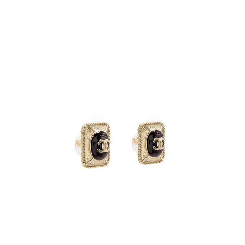 Chanel CC Logo Square Earrings Red/Gold Tone