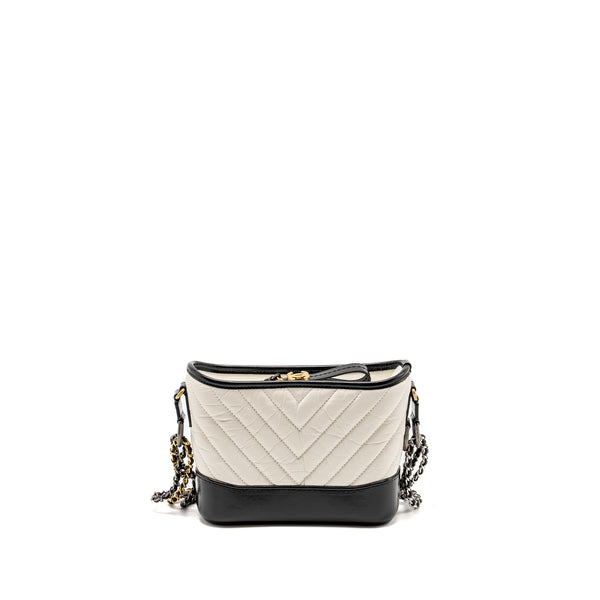 Chanel Small Chevron Gabrielle Hobo Bag Calfskin White/Black Multicolour Hardware