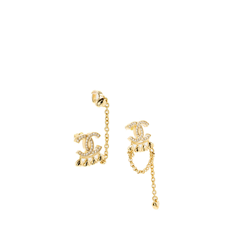 Chanel 23P cc logo with heart drop / ear clip earrings gold tone