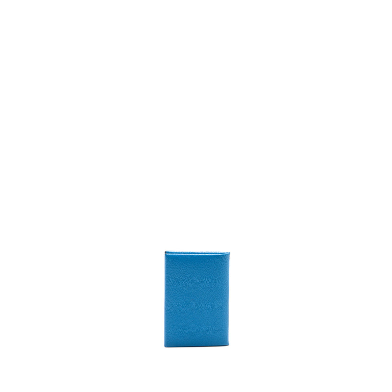 Hermes Special Edition Calvi Card Holder Chevre Mysore Blue Brighton SHW Stamp D
