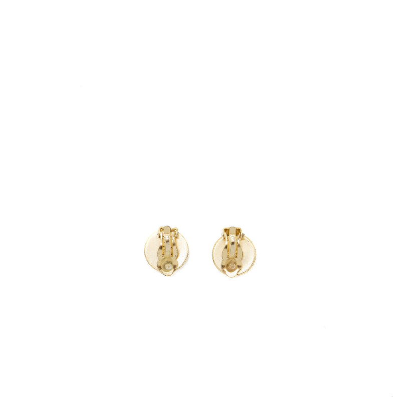 Chanel round cc logo earclips crystal gold tone