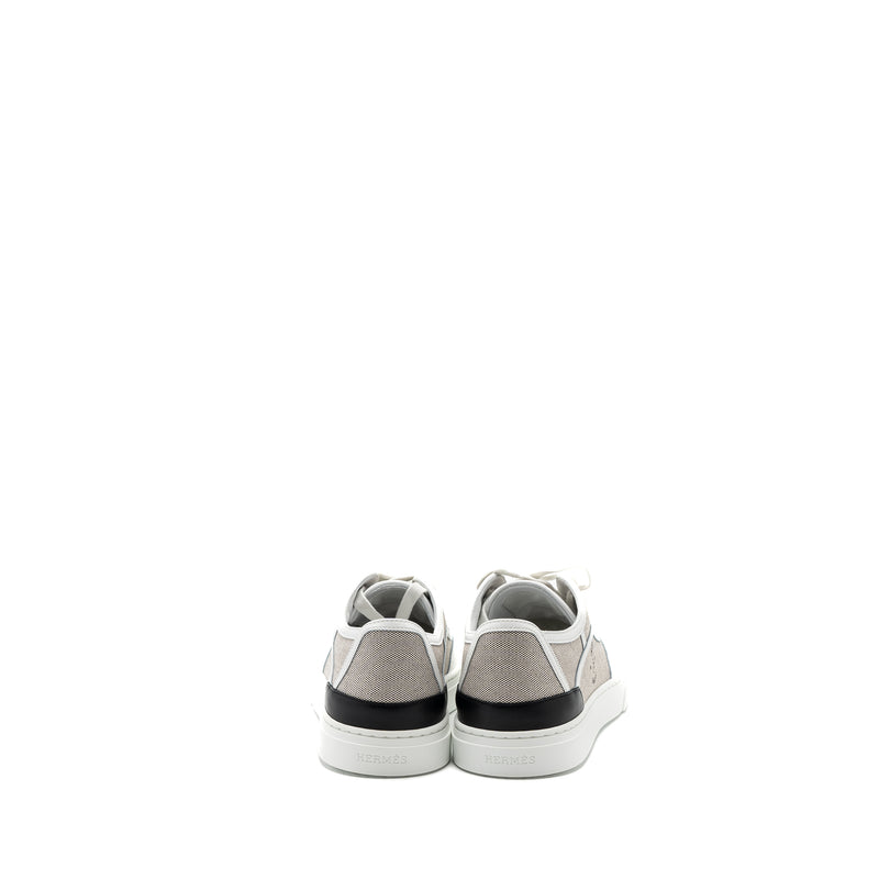 Hermes size 37 get sneaker calfskin / canvas prunoir / blanc