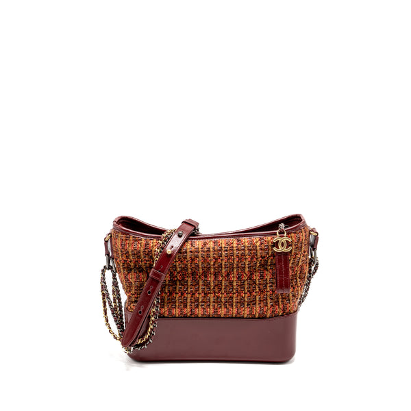 Chanel Gabrielle hobo bag tweed/ calfskin red/multicolour multicolour hardware