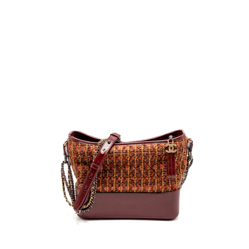 Chanel large Gabrielle hobo bag tweed/ calfskin red/multicolour multicolour hardware