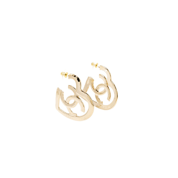 Chanel Giant Heart and CC logo earrings light gold tone