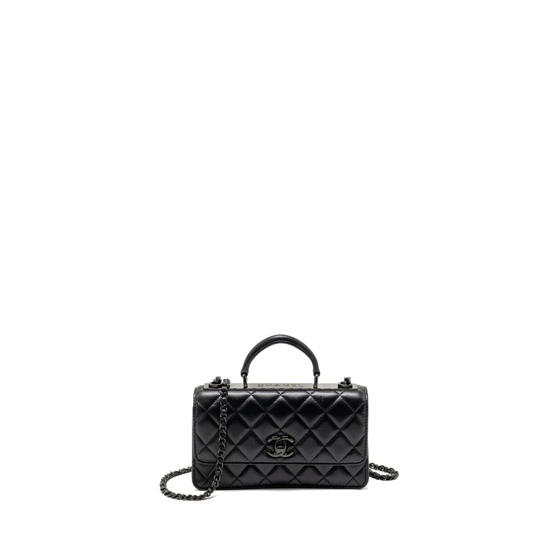 Chanel Top Handle flap wallet with chain lambskin so black (microchip)