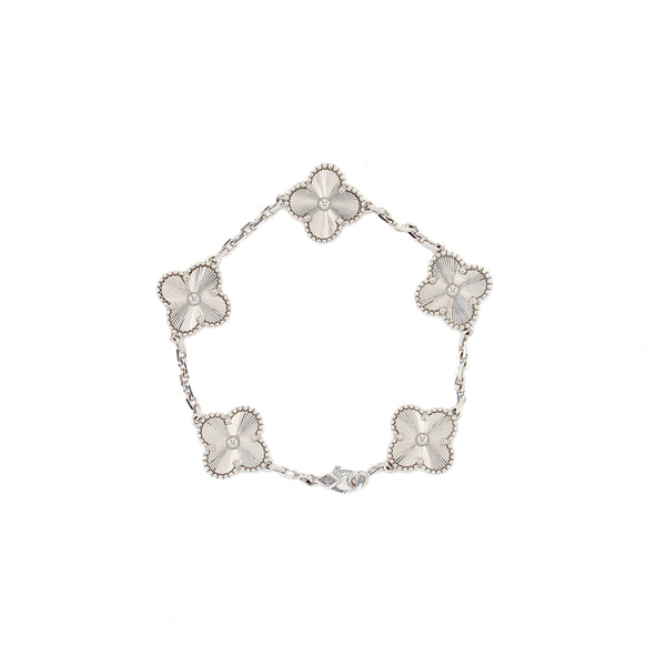 Van Cleef & Arpels Vintage Alhambra Bracelet 5 Motifs Guilloche White Gold