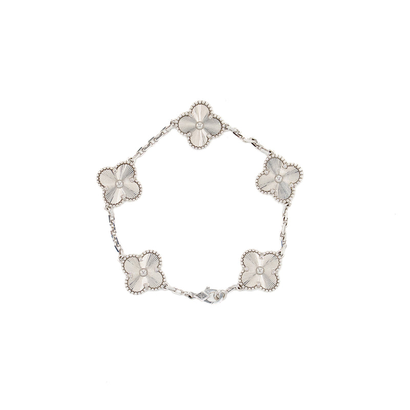 Van Cleef & Arpels Vintage Alhambra Bracelet 5 Motifs Guilloche White Gold