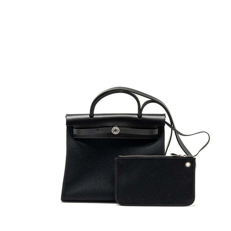 Hermes Herbag 31 Zip Bag Canvas/Hunter Black SHW Stamp D
