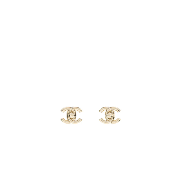 Chanel Classic CC Logo Earring Light Gold Tone