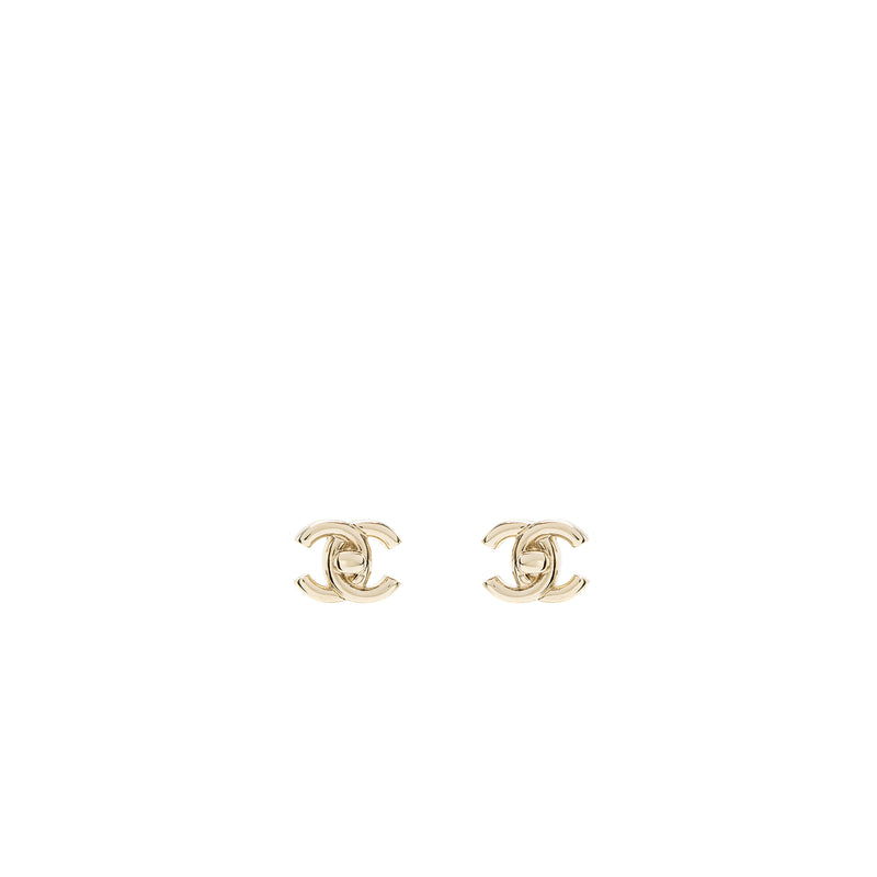 Chanel Classic CC Logo Earring Light Gold Tone