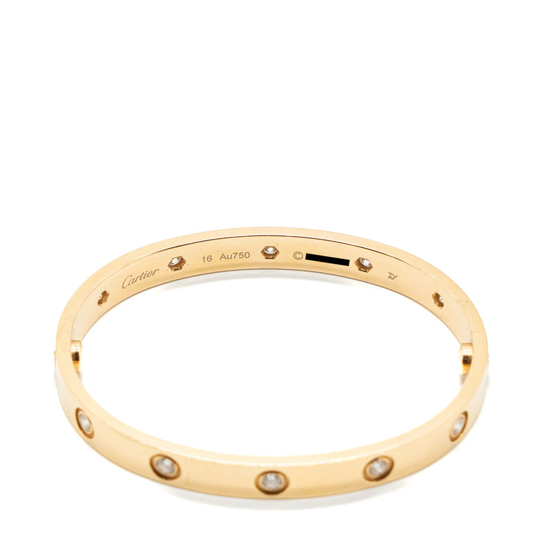 Cartier Size 16 Love Bracelet Rose Gold 10 Diamonds