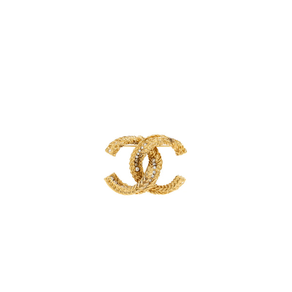 Chanel cc logo brooch metal/crystal gold tone
