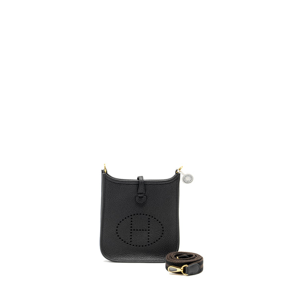 Hermes Mini Evelyne Clemence Black with Black/Ebene Strap GHW STAMP B