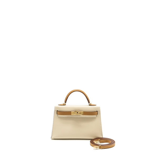 Hermes Mini Kelly II Epsom Craie/Biscuit LGHW Stamp W