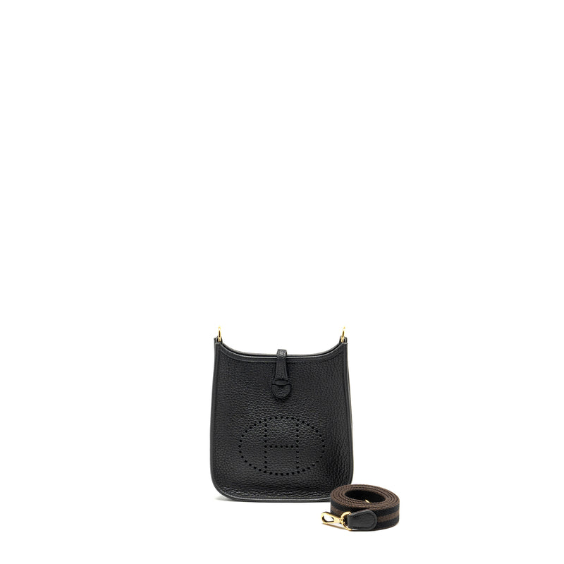 Hermes Mini Evelyne Clemence Black With Black/Ebene Strap GHW Stamp W