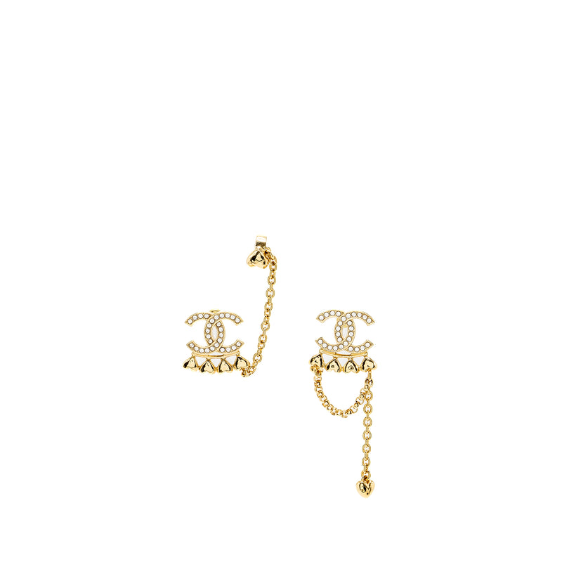 Chanel 23P cc logo with heart drop / ear clip earrings gold tone