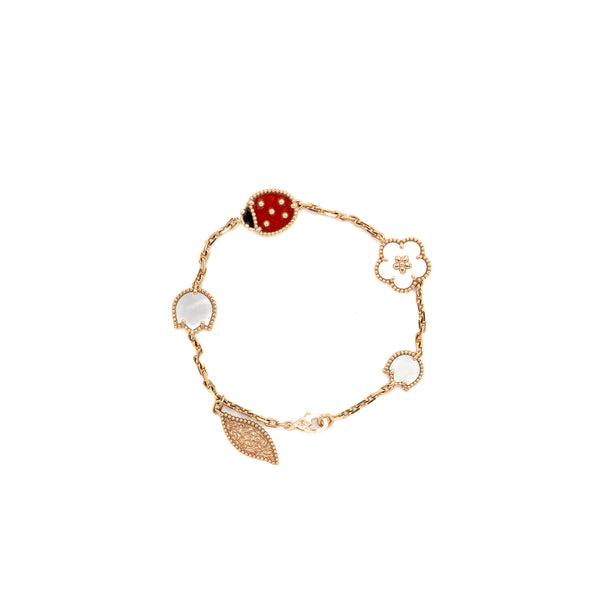 Van Cleef & Arpels Lucky Spring Bracelet 5 Motifs Rose Gold/White Mother of Pearl/Carnelian/Onyx