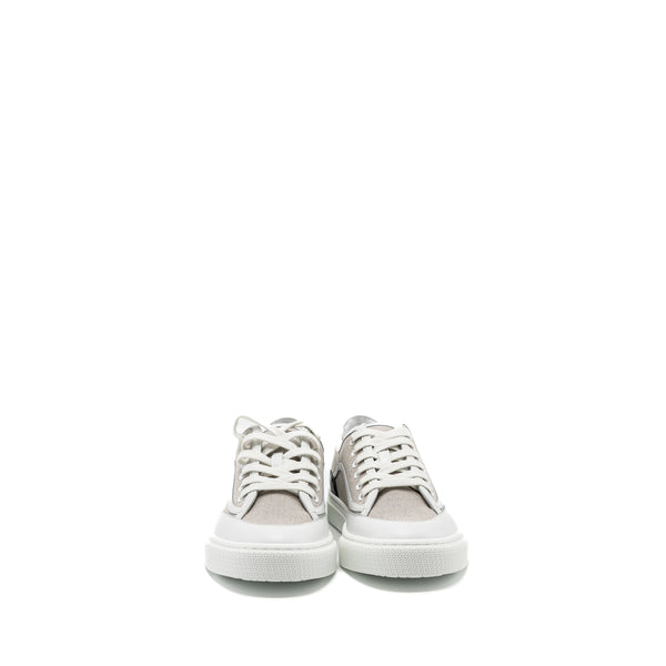Hermes size 37 get sneaker calfskin / canvas prunoir / blanc