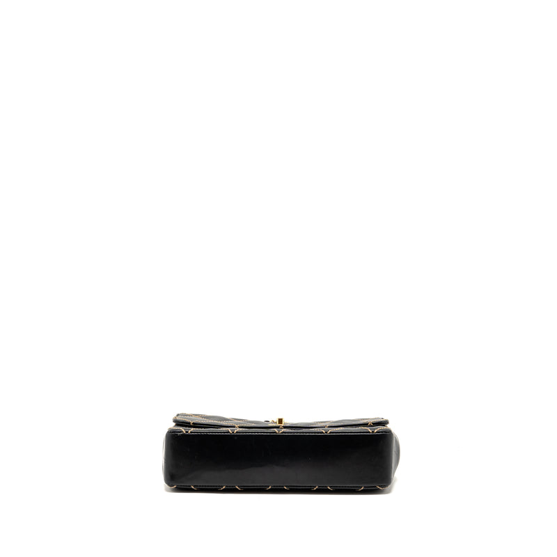 Chanel Vintage quilted flap bag lambskin black with white stitching GHW