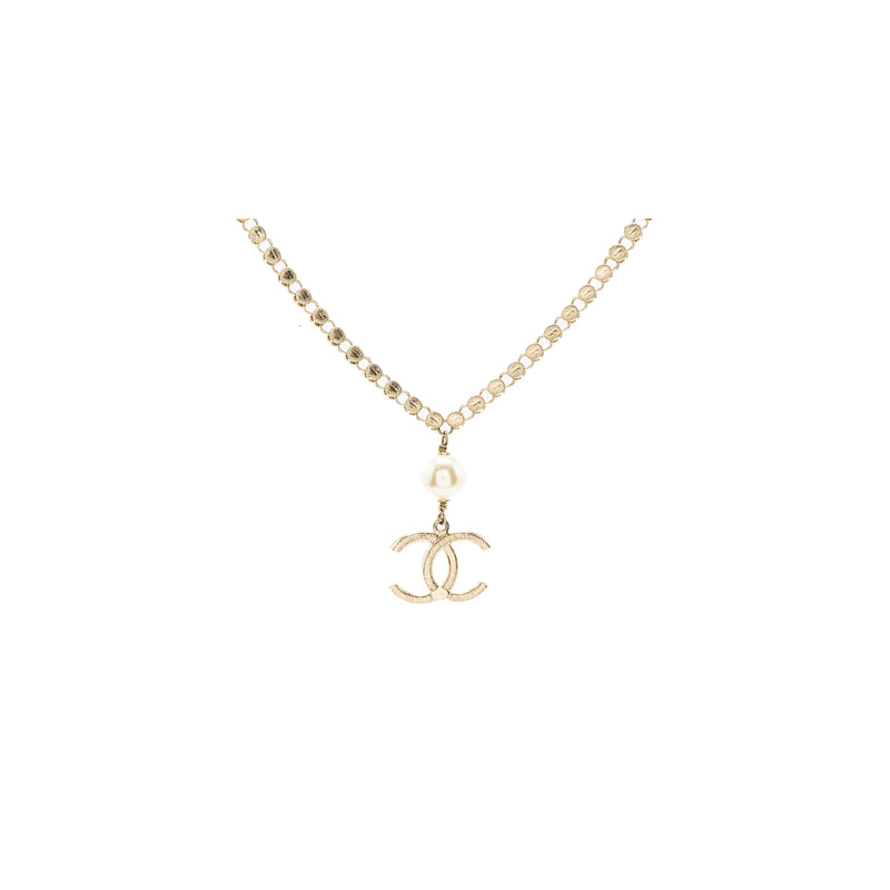 Chanel CC Logo Drop Chocker Crystal/Pearl Light Gold Tone