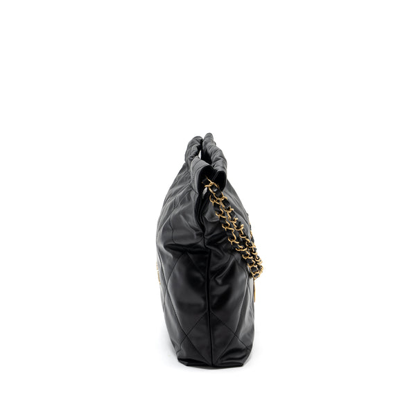Chanel small 22 bag calfskin black / white letter GHW (microchip)