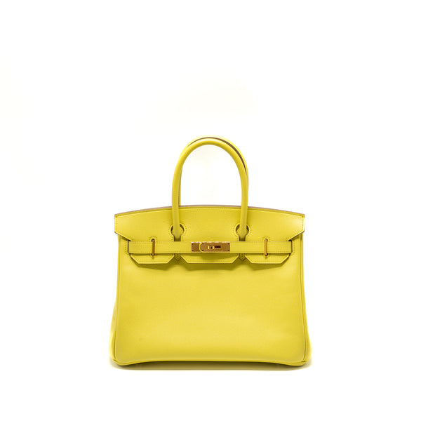 Hermes Birkin30 Epsom Lime GHW Stamp Square Q
