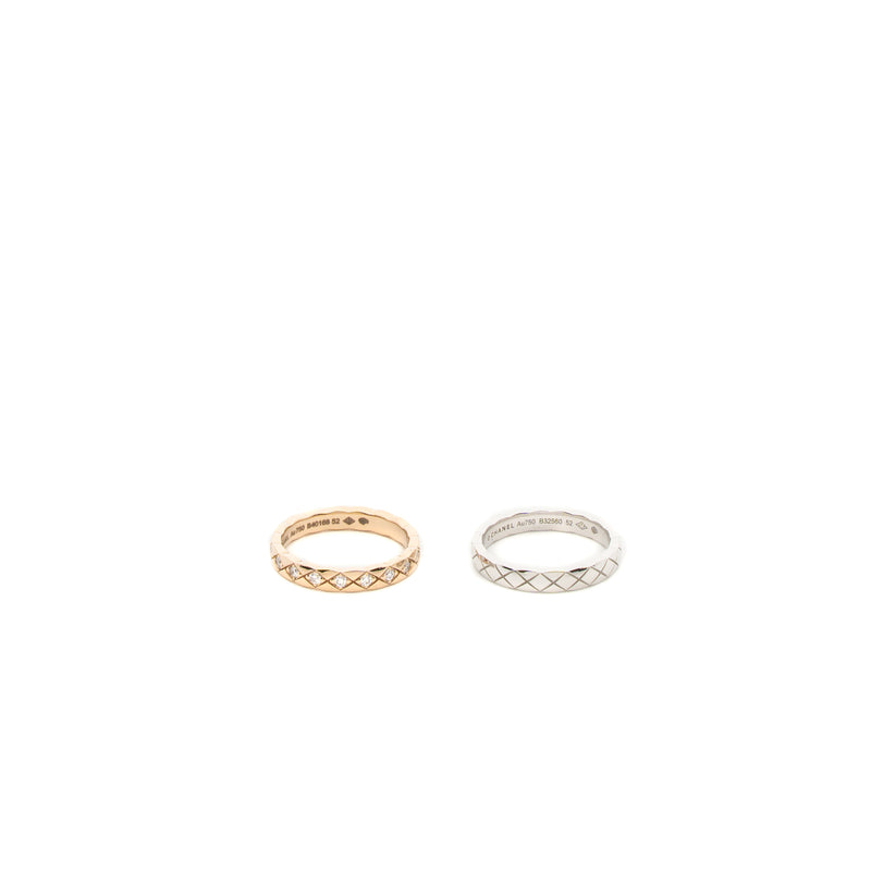 Chanel Size 52 Coco Crush Rings Mini Version White Gold/ Beige Gold With Diamonds (sell in a set)