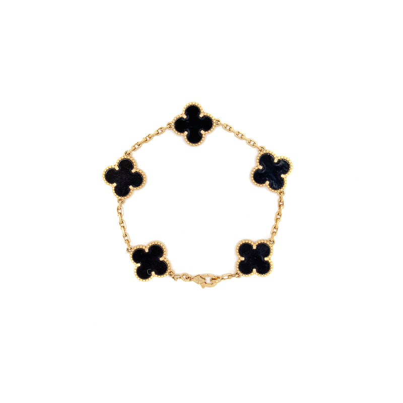 Van Cleef & Arpels Vintage Alhambra Bracelet 5 Motifs Onyx Yellow Gold