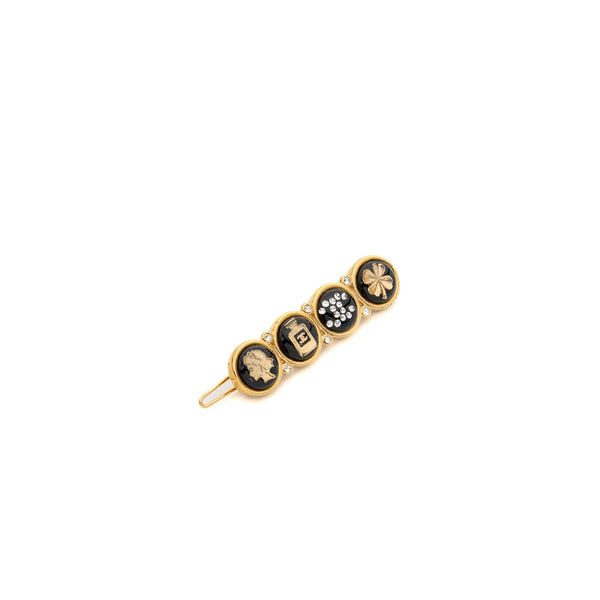 Chanel coco / perfume bottle / CC logo /clover hair clip black gold tone