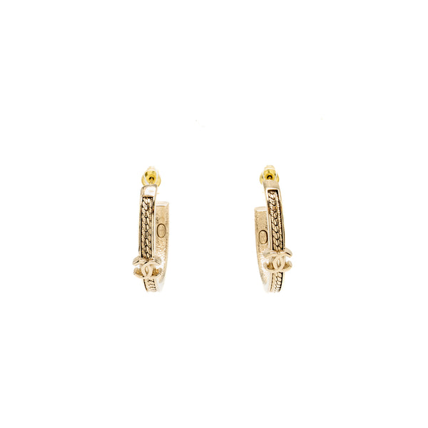 Chanel CC Hoop Earrings Light Gold Tone