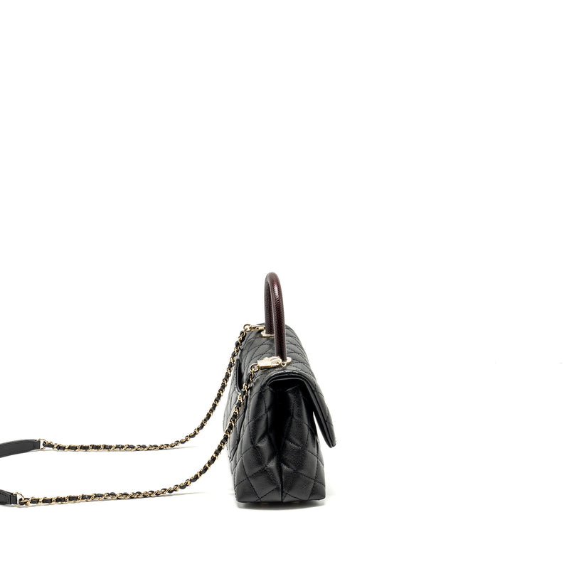 Chanel Small Coco Handle with Lizard Embossed Handle Caviar Black LGHW