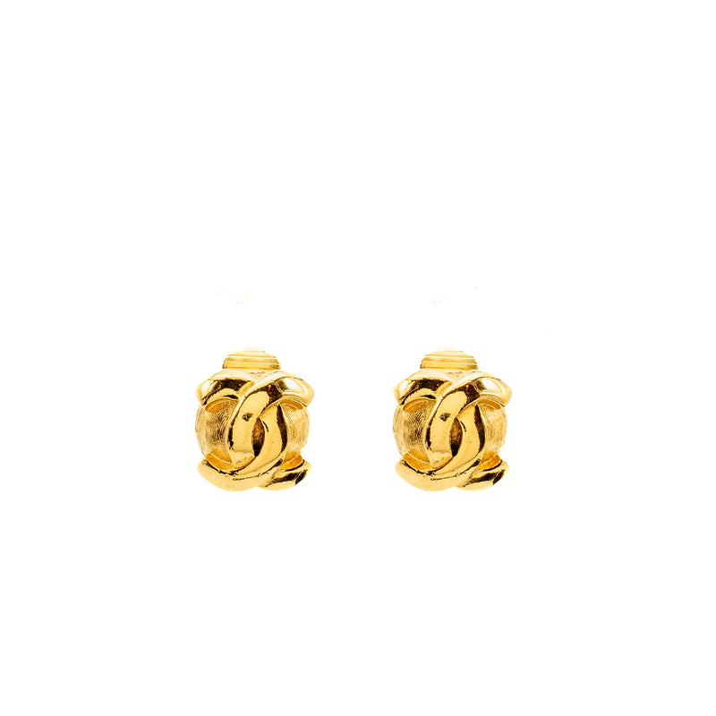 Chanel Vintage CC Logo Ear Clips Gold Tone