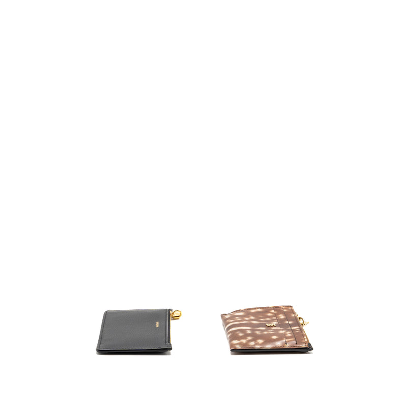 Burberry Brown Deer Print Zip Card Case, Leather Black Zip Card Holder GHW (sell in a set)