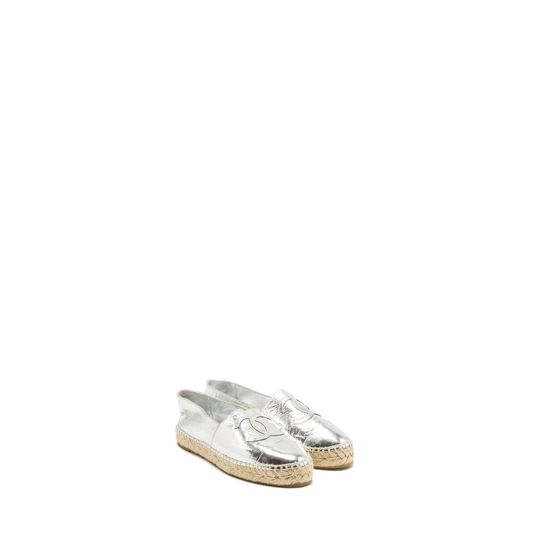 Chanel Size 37 Espadrille Metallic Silver