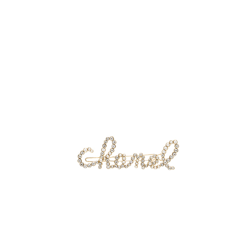 Chanel Letter Hair Clip with Crystal/Pearl Light Gold Tone