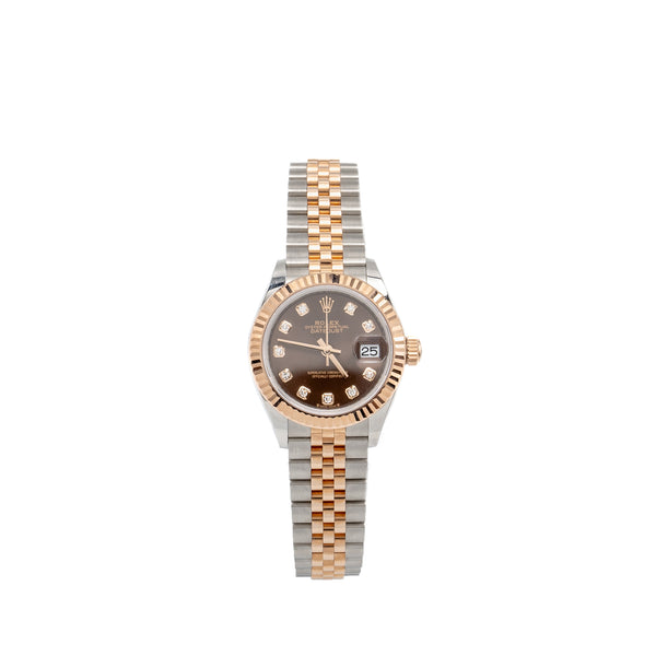 Rolex Lady-Datejust 28mm oystersteel / everose gold chocolate diamond-set dial jubilee bracelet model: M279171-0011