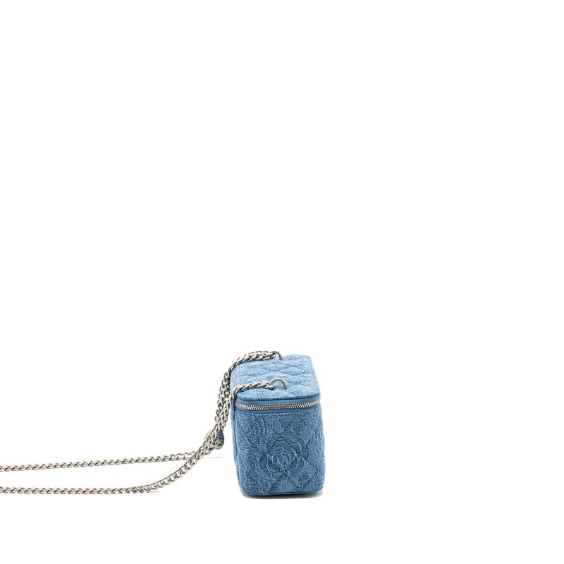 Chanel coco love long vanity case denim Camelia blue SHW (Microchip)