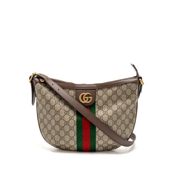 Gucci Small Ophidia Half Moon Crossbody Hobo Bag GG Supreme Canvas GHW