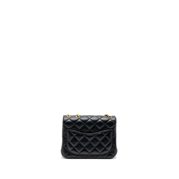 Chanel Camellia adjustable chain mini square flap bag lambskin black GHW (microchip)