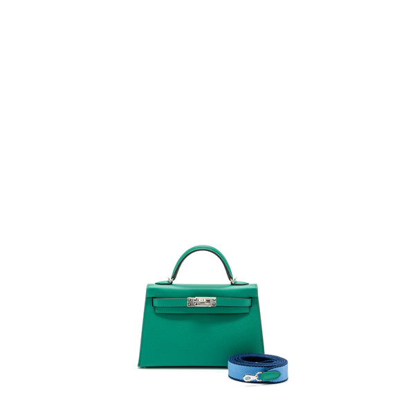 Hermes Mini Kelly Epsom Wooly Strap Vert Jade/ Blue Paradis-Saphir SHW Stamp U