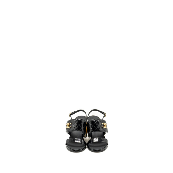 Chanel Size 35 23P CC Logo Sandals Patent Goatskin Black