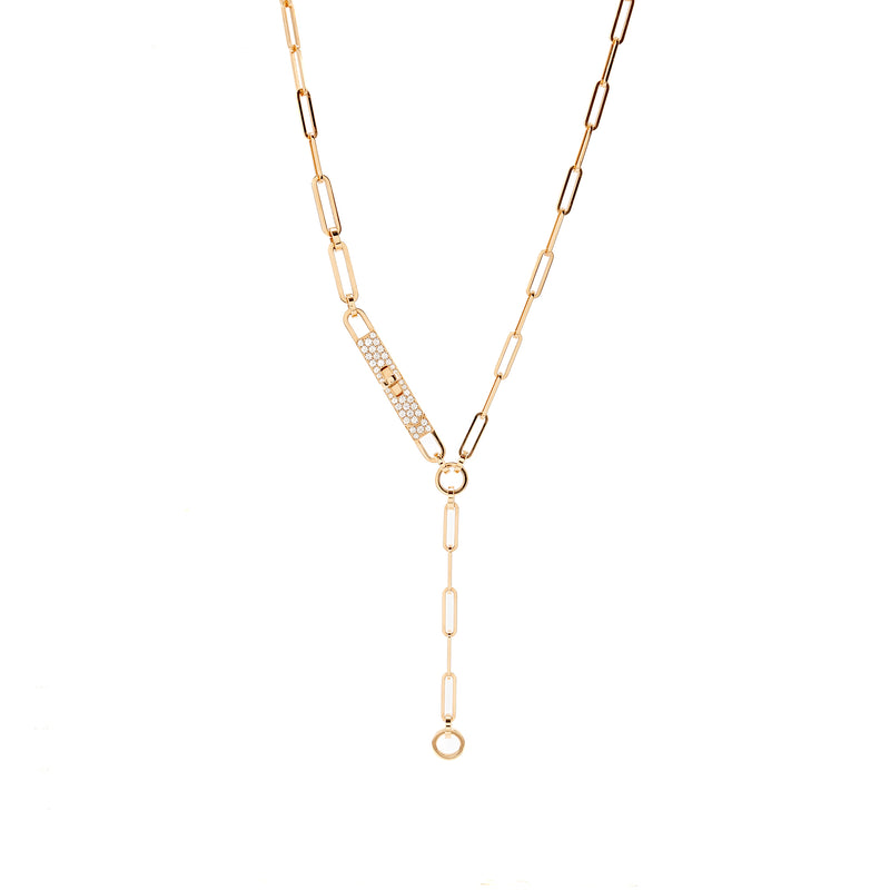 Hermes Size ST Kelly Chaine Lariat Necklace, Small Model Rose Gold, Diamonds