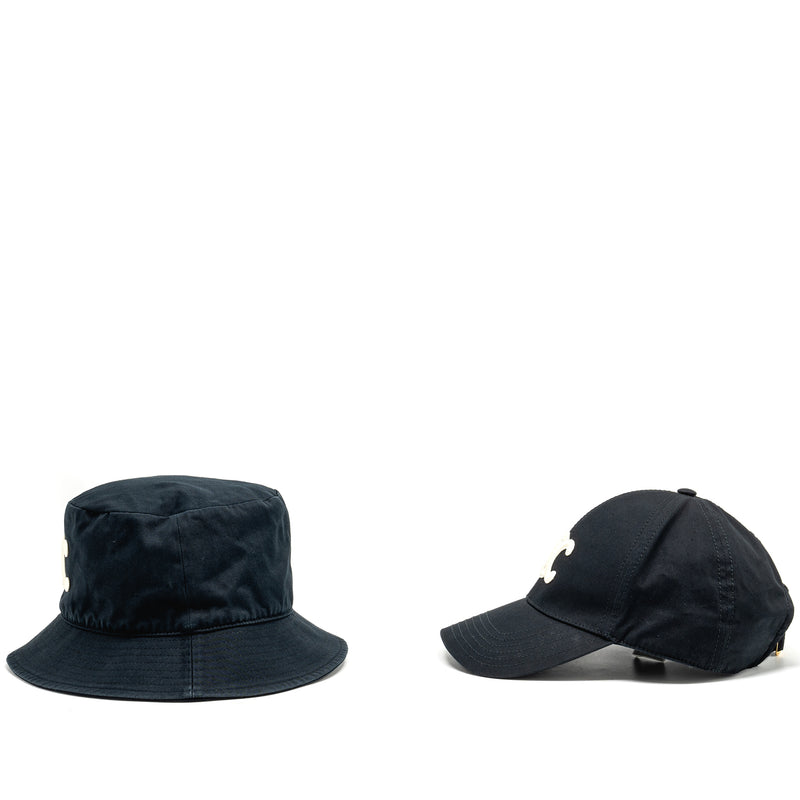 Celine Size S Triomphe Bob and Baseball Cap Cotton Black (Sell in Set)
