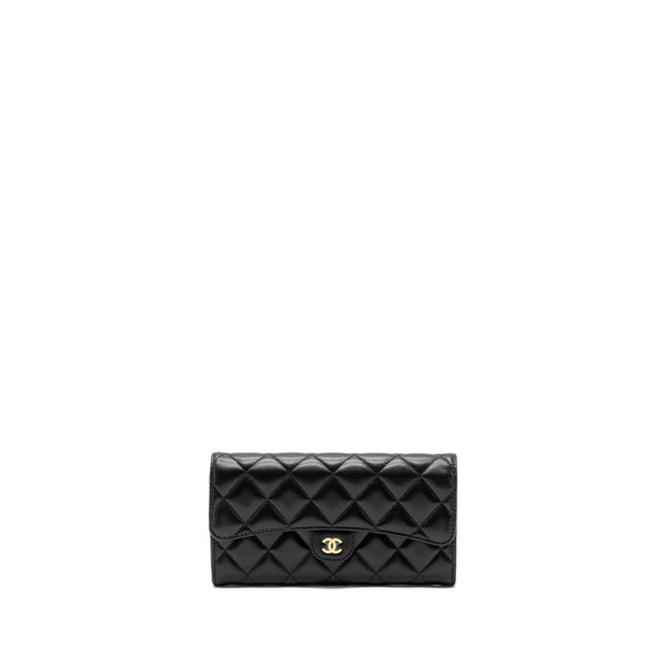 Chanel classic long flap wallet lambskin black GHW (microchip)
