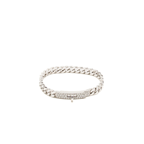 Hermes Size ST Kelly Gourmette Bracelet, Very Small Model, White Gold/Diamonds