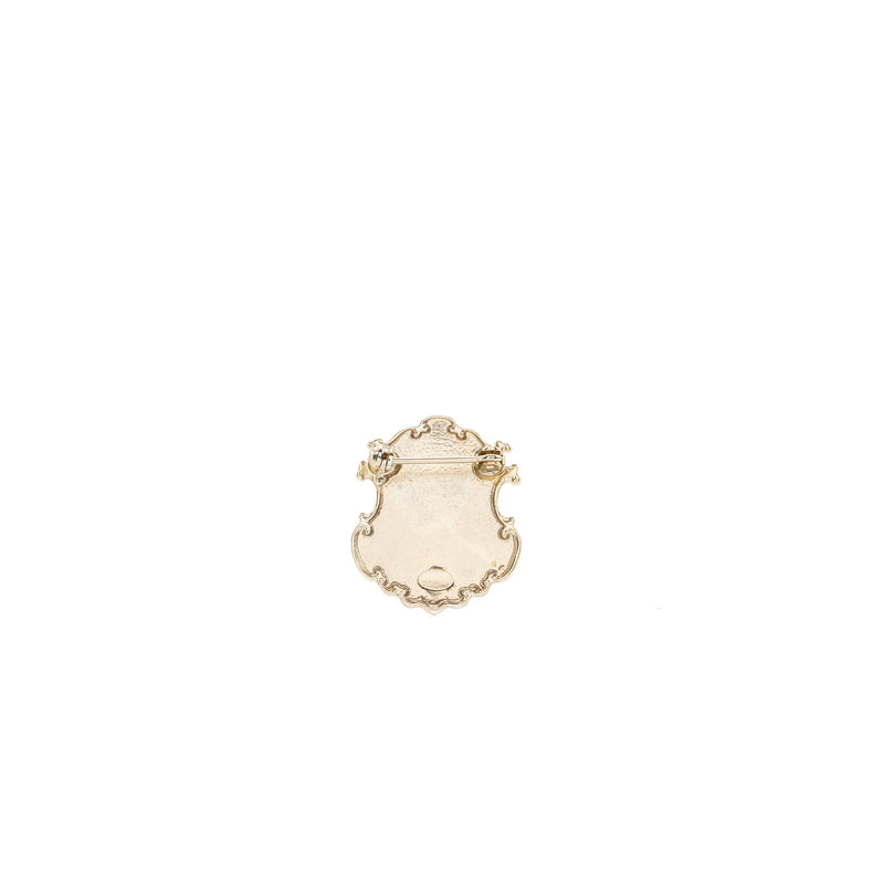 Chanel cc logo shield brooch light gold tone