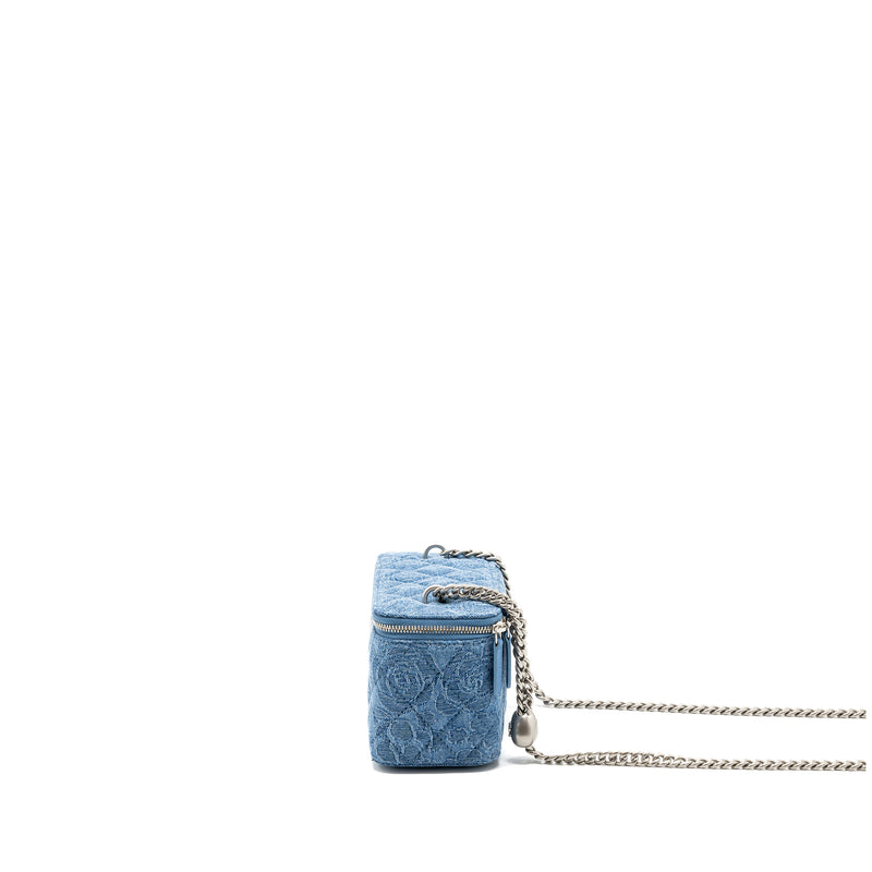 Chanel coco love long vanity case denim Camelia blue SHW (Microchip)
