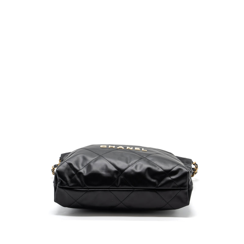 Chanel small 22 bag calfskin black / white letter GHW (microchip)