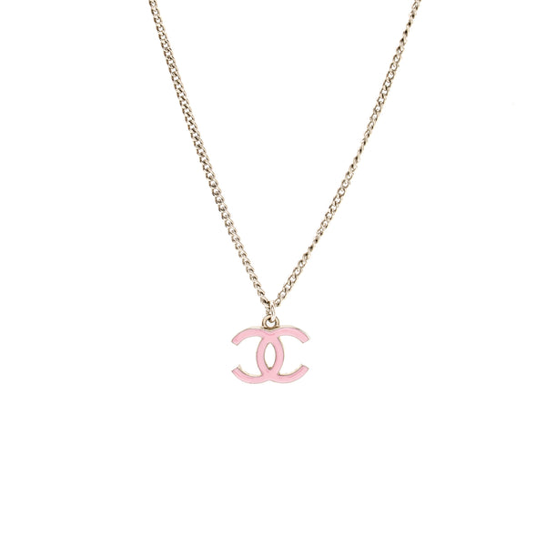 Chanel CC logo necklace pink / silver tone